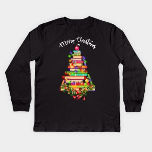 Books Christmas Tree Shirt Gift For Librarian Nerd Kids Long Sleeve T-Shirt